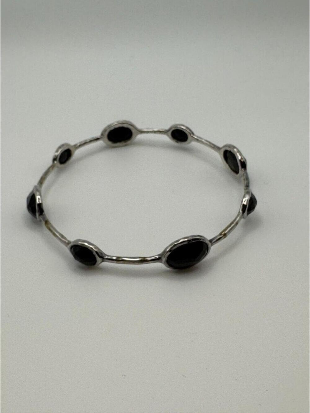 Ippolita Sterling Silver & Eight Stone Onyx Rock Candy Bangle Bracelet 9.5 in